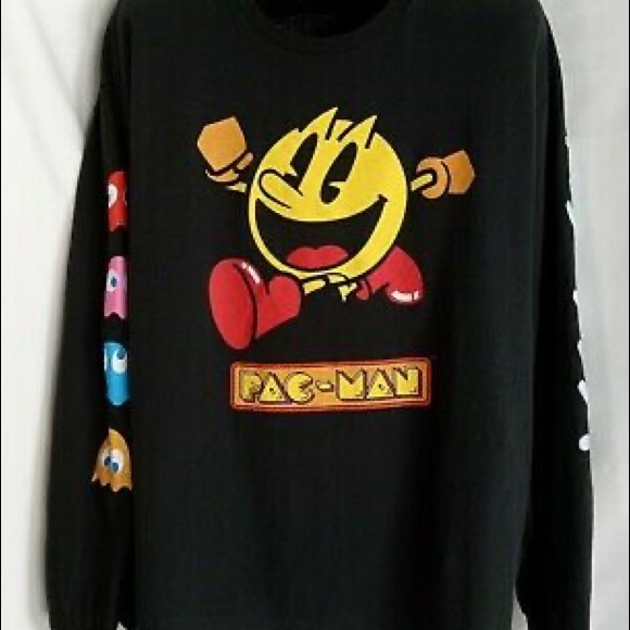 Pac-Man Black Graphic Long Sleeve T-Shirt Men's Large - Picture 3 of 5